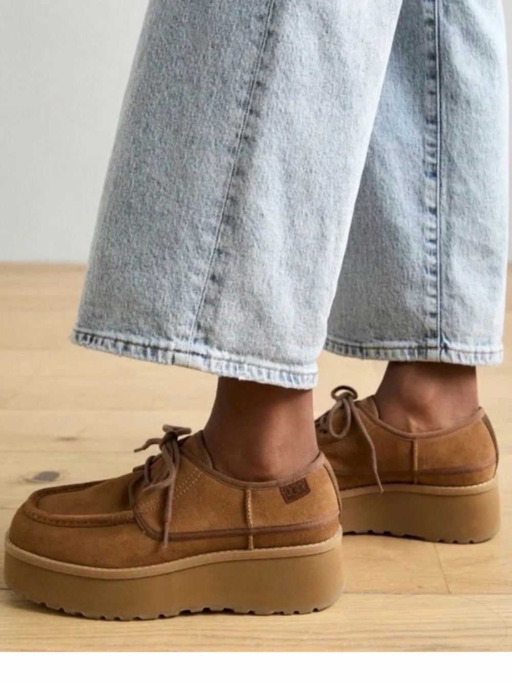 UGG Cityfunc Platform Derby Shoes Chestnut Suede Lace Up Women’s Size 8